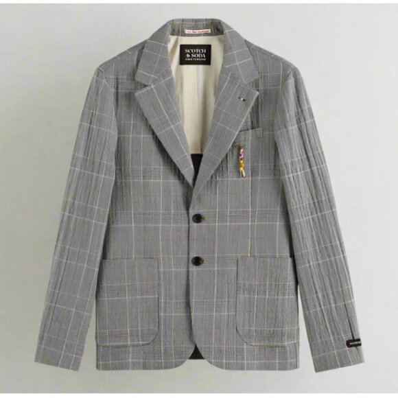 Scotch Soda Check Single-Breasted Blazer Mens XL Gray Seersucker Lightweight - Picture 7 of 12